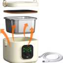 Electric Lunch Box for Adults Woman,Cordless Electric Lunch Box for Youth,Rechargeable Portable Food Warmer 800ml Inner Container,Waterless Heating Fast Heating Lunchbox,Digital Display, Beige