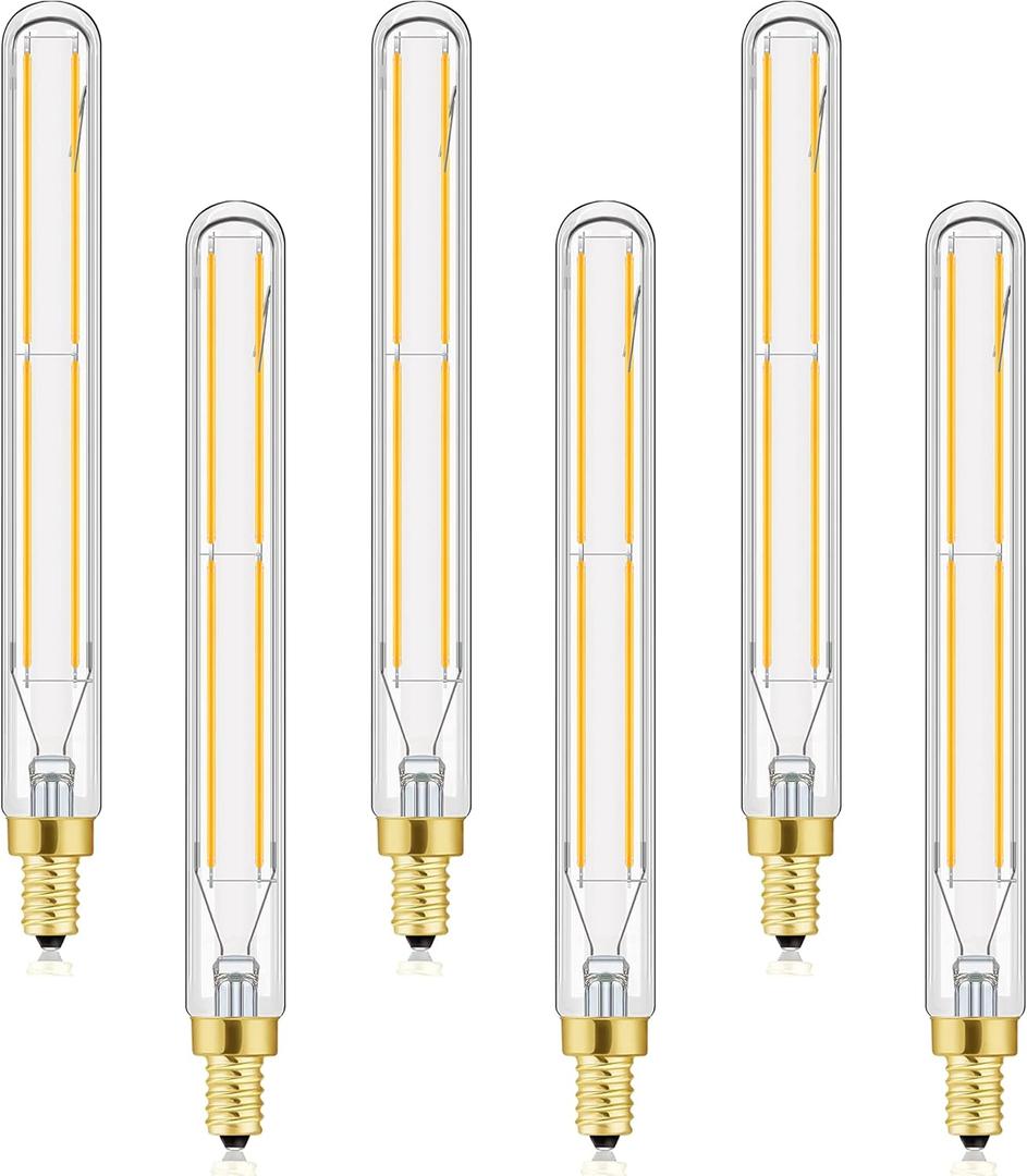 E12 Edison Bulbs 6W Dimmable LED Edison Bulbs Soft White 3000K E12 Long Tubular Light Bulb 60Watt Equivalent Vintage LED Filament 60W Candelabra Incandescent Bulbs 600lm, 7.3Inch, 6Pack