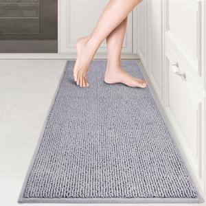PURRUGS Machine Washable Kitchen Rug 17" x 48", Non-Slip/Skid Kitchen Runner Rugs & Floor Mats, Super Absorbent Soft Area Rugs for Sink, Kitchen & Laundry, Rolled Packaging, Grey