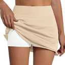 Sarin Mathews Women's Skort 95% Cotton Mini Tennis Skirt with Built-in Shorts and Pockets for Golf Pickleball Running Beige XL (Beige, XL)