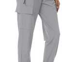 Women's Joggers with Pockets Lightweight - Water Resistant Cargo Athletic Pants for Hiking Running Camping Travel (Gray, L)