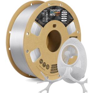 OVERTURE 3D Filament Clear PETG Filament 1.75mm, Neatly Wound Durable PETG 1kg Spool (2.2lbs), Strong Toughness Filament, Dimensional Accuracy +/- 0.02mm, Fit Most FDM Printers (Transparent)