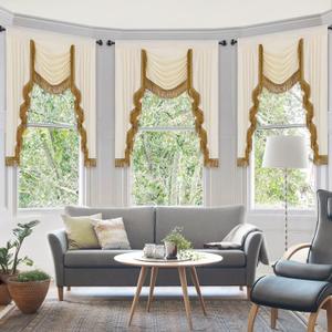 NAPEARL Premium Plush Velvet Valance Curtains for Living Room, Soft Draped Velvet Fabric Waterfall Valance with Gold Fringe Tassel Trim for Windows, White Swag for Bedroom