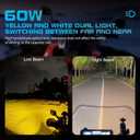 Motorcycle Auxiliary LED Light Driving Spotlights White/Amber Fog Lights with Mount Brackets Wire Harness Waterproof Offroad Work Lights Compatible with Motorcycle J-eep Car Truck 60W Driving Lamps