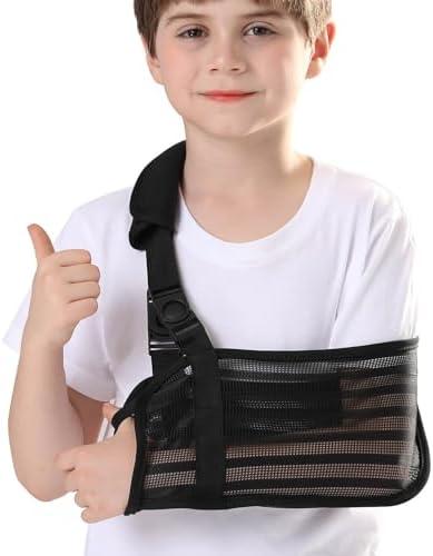 Fotgok Kids Arm Sling for Shoulder Injury with Removable Shoulder Strap, Breathable Mesh Shoulder Immobilizer for Boys and Girls (Small)
