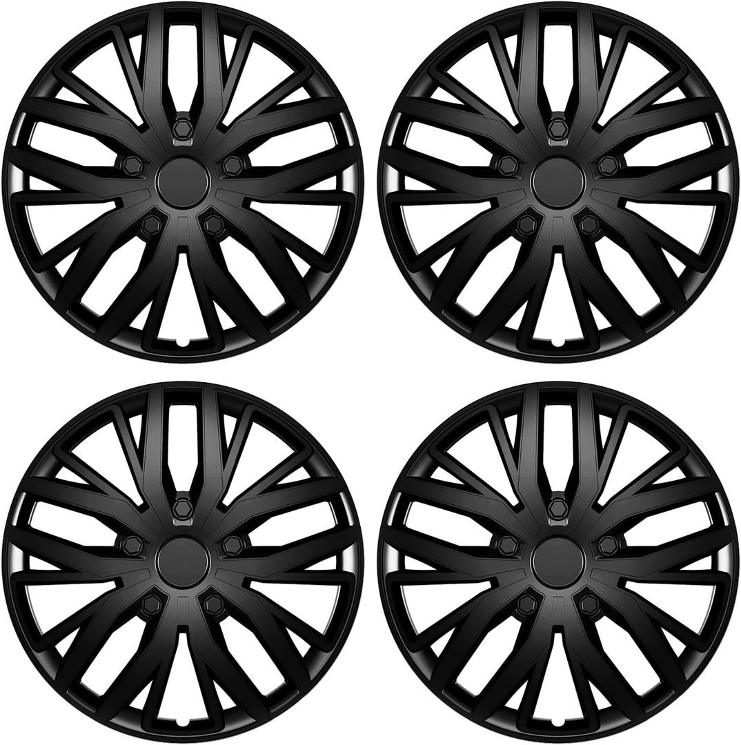 4 Pack Universal Hubcaps Replacement R14 14 inch, Steel Wheel Rim Cover for Most Auto, 14" 14 in Wheel Covers Hub Caps (Bright Black Color, 14 inch)