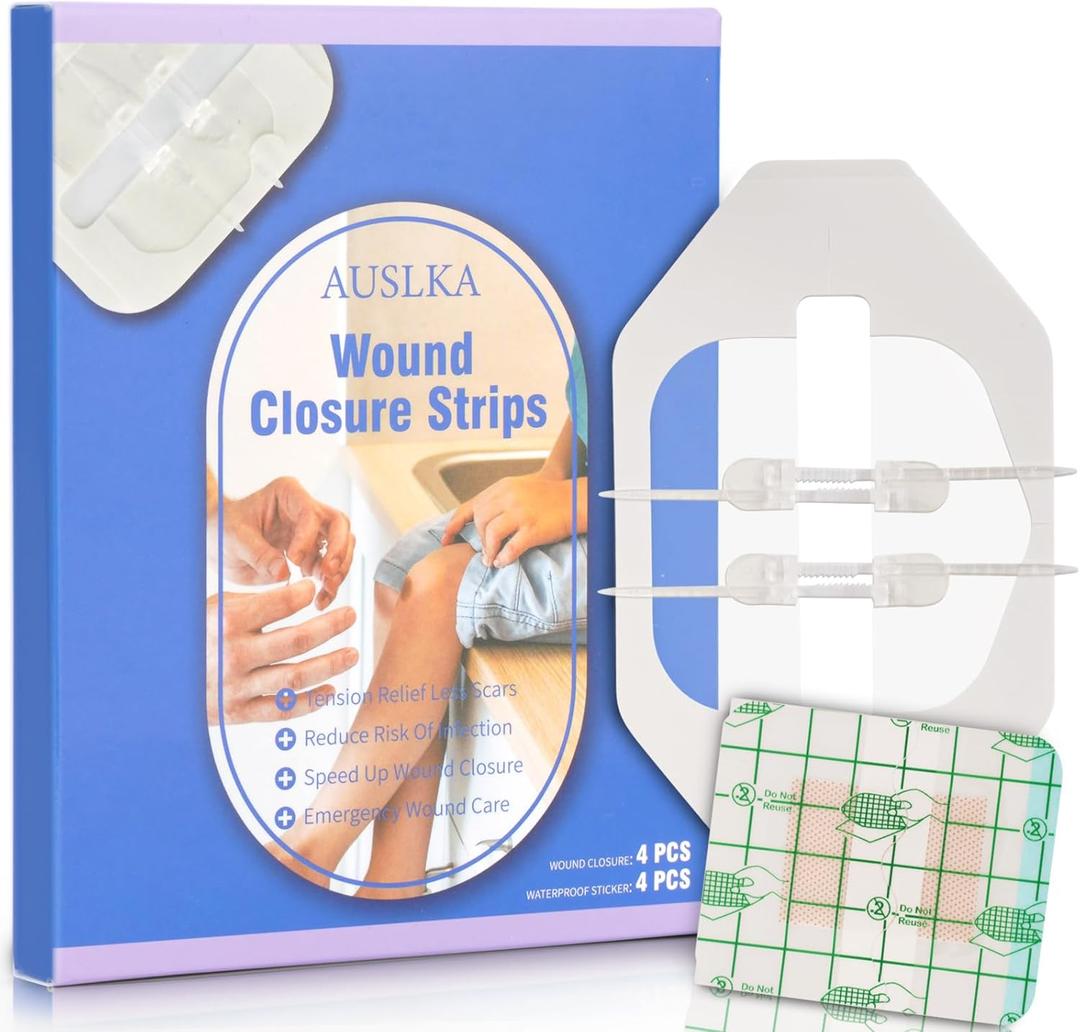 AUSLKA Wound Closure Strips - 4 Pack - Butterfly Bandaids - Zip Stitch Laceration Closure Kit for Emergencies