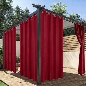 HolidayIdeas Red Outdoor Curtains for Patio Waterproof, 2 Panels - 54 x 95 Inch - Privacy Protection & Light Filtering Curtains Grommet Outside Curtains for Porch, Gazebo, Pergola, Backyard