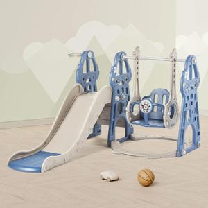 XJD 13-in-1 Toddler Slide and Swing Set, Kids Slide for Toddlers Age 1+, Toddler Outdoor Playset New Upgrade with Golf Set, Basketball Hoop, Drawing Board for Playground (Brown White)