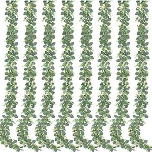 Sggvecsy 8 Pack Artificial Eucalyptus Garland Eucalyptus Leaves Vines Greenery Garland Faux Silver Dollar Eucalyptus Leaves for Table Party Wedding Indoor Outdoor Home Mantle Wall Decor, 8PCS