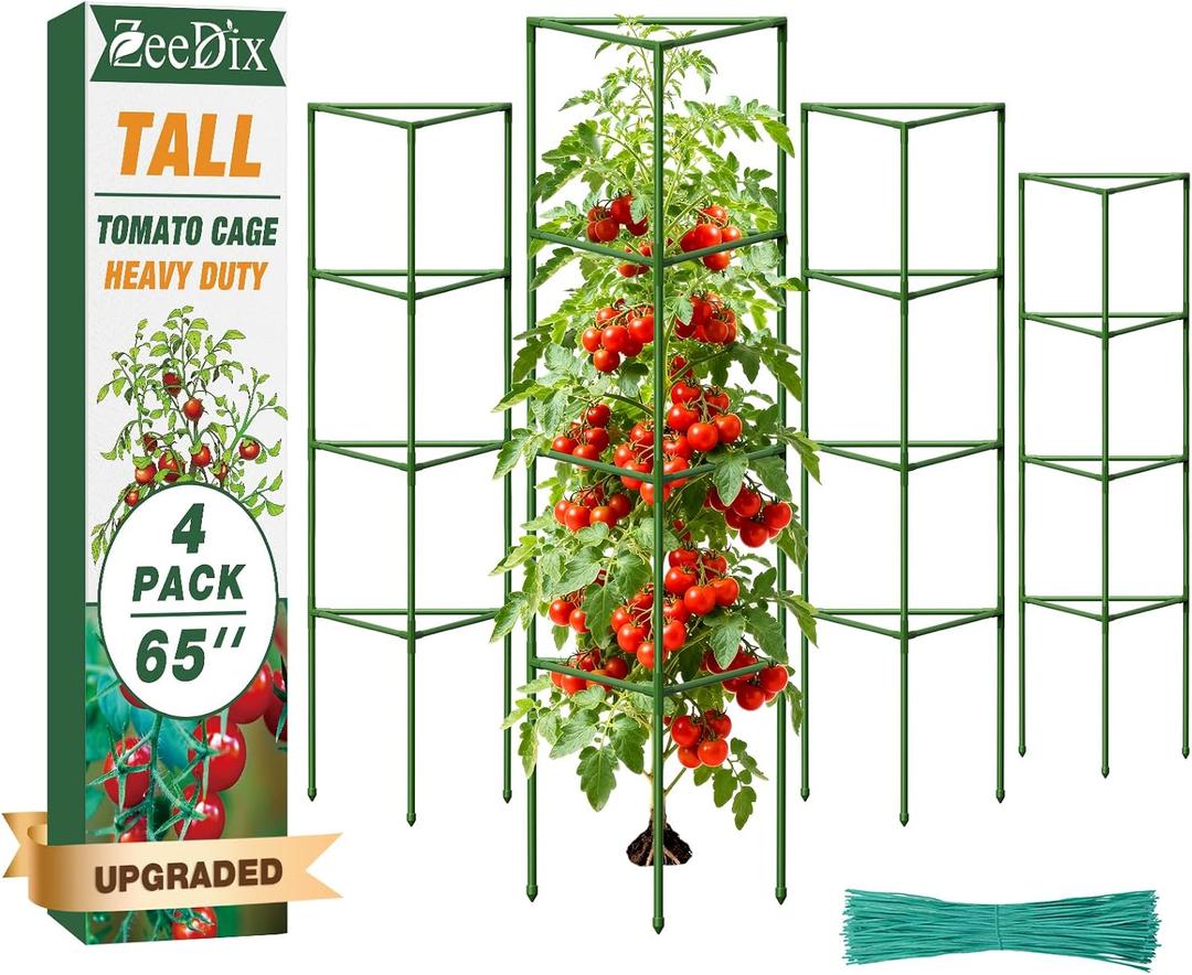 ZeeDix 4 Pack Heavy Duty Tomato Cages 65 Inch, Large Tall Plant Support Stakes for Climbing Plants Heavy Vegetables, Adjustable Tomato Trellis for Pots & Outdoor Raised Garden Beds