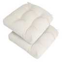 Indoor/Outdoor Tufted Seat Cushions Set of 2, 19x19x5 Inch-Cream White