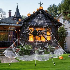 236'' Halloween Spider Web with 59" Giant Realistic Hairy Spider, Cobwebs & 20 Small Fake Spiders Halloween Decorations Indoor Outdoor Party Decor for Yard Patio Lawn Haunted House