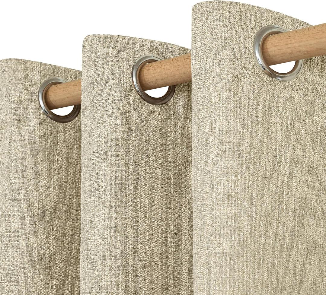 LAMIT Camel Linen Textured Curtains 95 inches Long for Bedroom, Grommet Thermal Insulated Thick Curtains Burlap Light Filtering Panels for Living Room/Farmhouse, Set of 2 Panels, W52 x L95