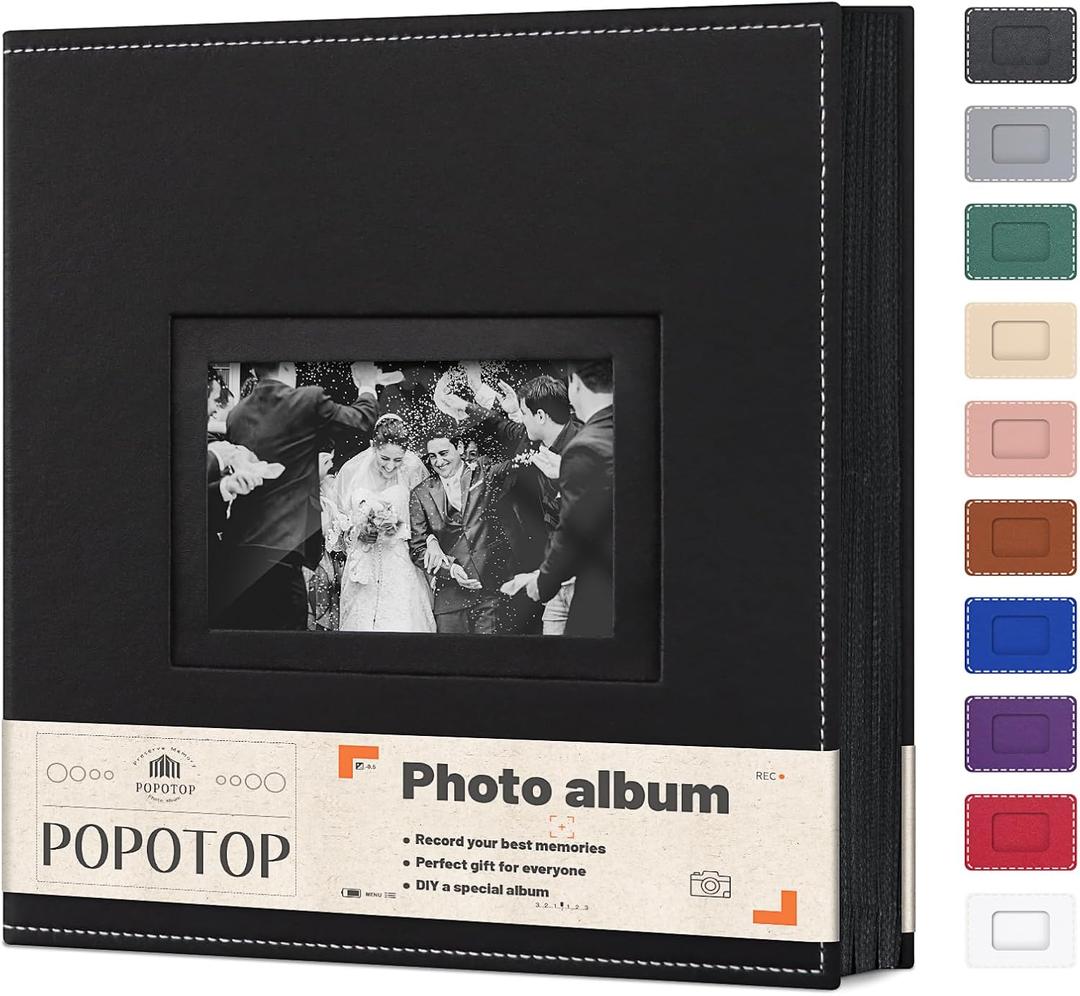 Popotop Photo Album 4x6 500 Pockets with Leather Hardcover Cover, Large Photo Album Binder Book with 50Pcs Pages for Family Travel Wedding Baby Gifts (Black)