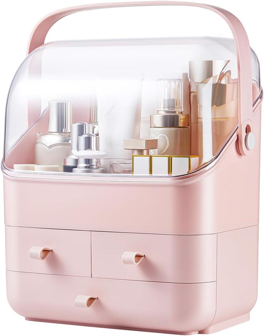 Large Makeup Organizer w Drawers Beauty Organizer Makeup Box Holder Vanity Organization Desk Countertop MakeUp Organizers Bathroom Counter Organizer Skincare Cosmetic Case Stand Dustproof Lid Gift (EXP 07/16/26)