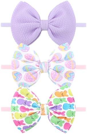 Lanmerry Easter Bows for Girls Bunny Baby Girl Headbands Easter Hair Bows Rabbit Eggs Bow Toddler Hair Accessories Infant Bows Headband Newborn Purple, 2 Pack