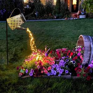 VOOKRY Solar Watering Can Lights, Large Retro Metal Hanging Solar Lights Outdoor Waterproof, Birthday Gifts for Women Mom Grandma Garden Decor Yard Light LED Decoration Outside for Porch Lawn Patio (1 Pack, Warm White - Star & Flower)