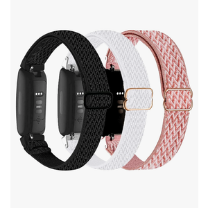 Nigaee 3 Pack Elastic Nylon Bands Compatible with Fitbit Inspire 3/Inspire 2/Inspire HR/Inspire,Adjustable Breathable Replacement Straps Soft Nylon Loop Wristbands for Women Men, Black/Pink/White