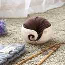 MyGift Cream Ceramic Tangle-Free Yarn Ball Bowl, Rustic Handcrafted Knitting Crochet Bowl with Cut Out Swirl