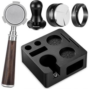 ShanSon Espresso Accessories Kit,7-in-1 51mm Compact Espresso Tamper Set: Espresso Tamper, Distributor, Bottomless Portafilter, Dosing Funnel,Station