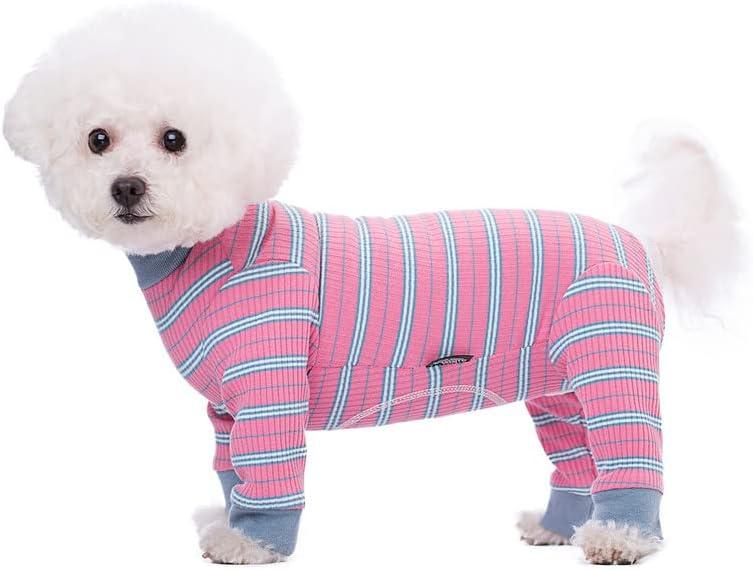 Dog Striped Recovery Suit, Puppy After Surgery Onesie for Female Male Dogs, Dogs Cats Long Sleeve Pajamas Bodysuit, Surgery Abdominal Wound Bandages Clothes, Dog Pant for Shedding Skin Disease (XX-Large, Pink)