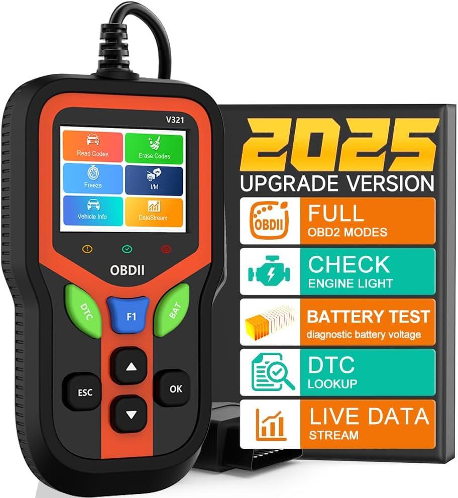 OBD2 Scanner - Car Code Reader Diagnostic Tool for Check Engine Light, Fault Code Reader & Reset, Real-Time Data, Voltage Test, EVAP & I/M Readiness for All OBD II Cars Since 1996 OBD2 V321