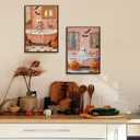 2Pcs Halloween Ghosts Canvas Wall Art Skeletons and ghosts in the bathtub Wall Decor Pictures Vintage pink Fall Pumpkins Posters Prints for Bathroom Gallery Home Decor Unframed