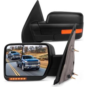 SCITOO Towing Mirrors fit 2004-2014 for Ford for F150 Pickup Black Tow Mirror Pow Heated LED Turn Signal Puddle Light, 47 cm x 48 cm x 37 cm