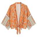 ZAFUL Women's Beach Kimono Cover Up Batwing Sleeve Floral Blouse Loose Cardigan Shirts Boho Open Front Summer Tops Orange M