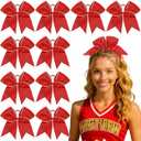 CN 10PCS 7.5" Red Large Cheer Bows, Cheerleading Bows Ponytail Holder for Girls, Grosgrain Ribbon Cheer Hair Bows with Elastic Hair Tie for Cheerleader College Sports Softball Competition