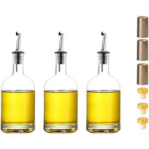 Kaachli Olive Oil And Vinegar Cruet Small Wine Dispenser Glass Bottles 6 oz (200ml) With Stainless Steel Spout,3 - Pack