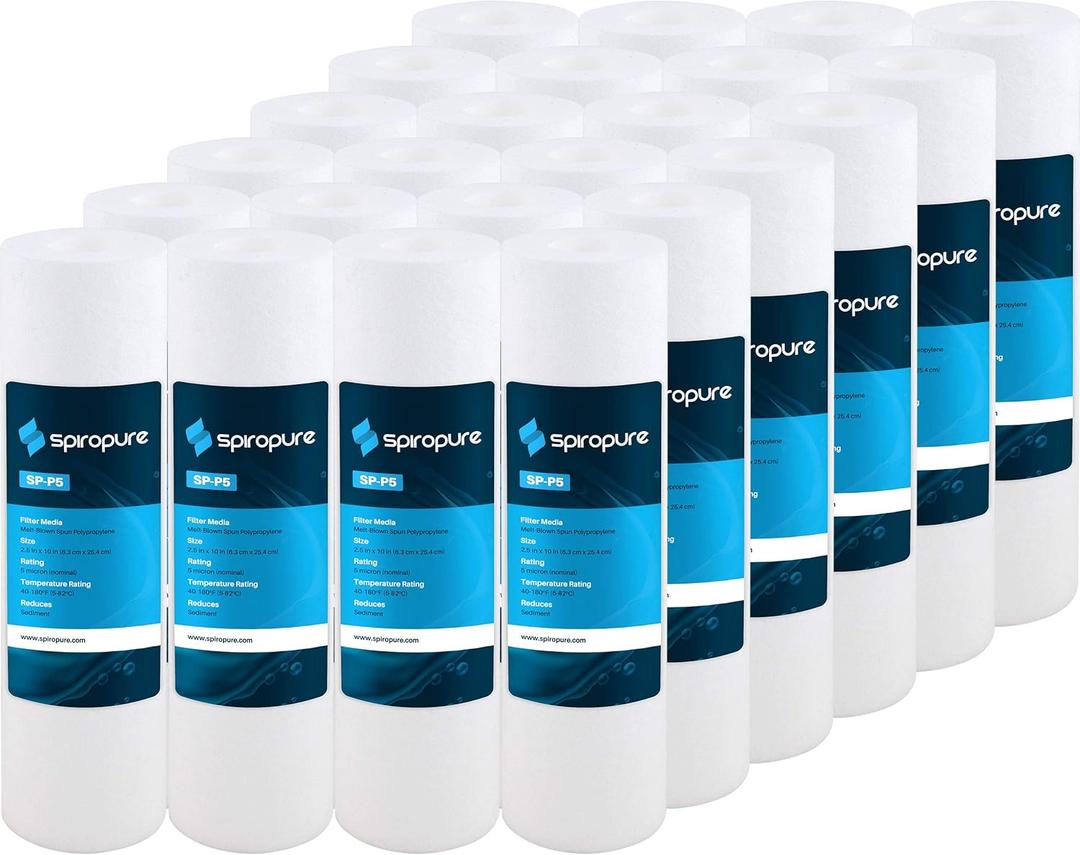 SpiroPure SP-P5 10x2.5 5 Micron Spun Melt-Blown Polypropylene Sediment Water Filter Cartridge SDC-25-1005 P5 155014-43 (Case of 24)