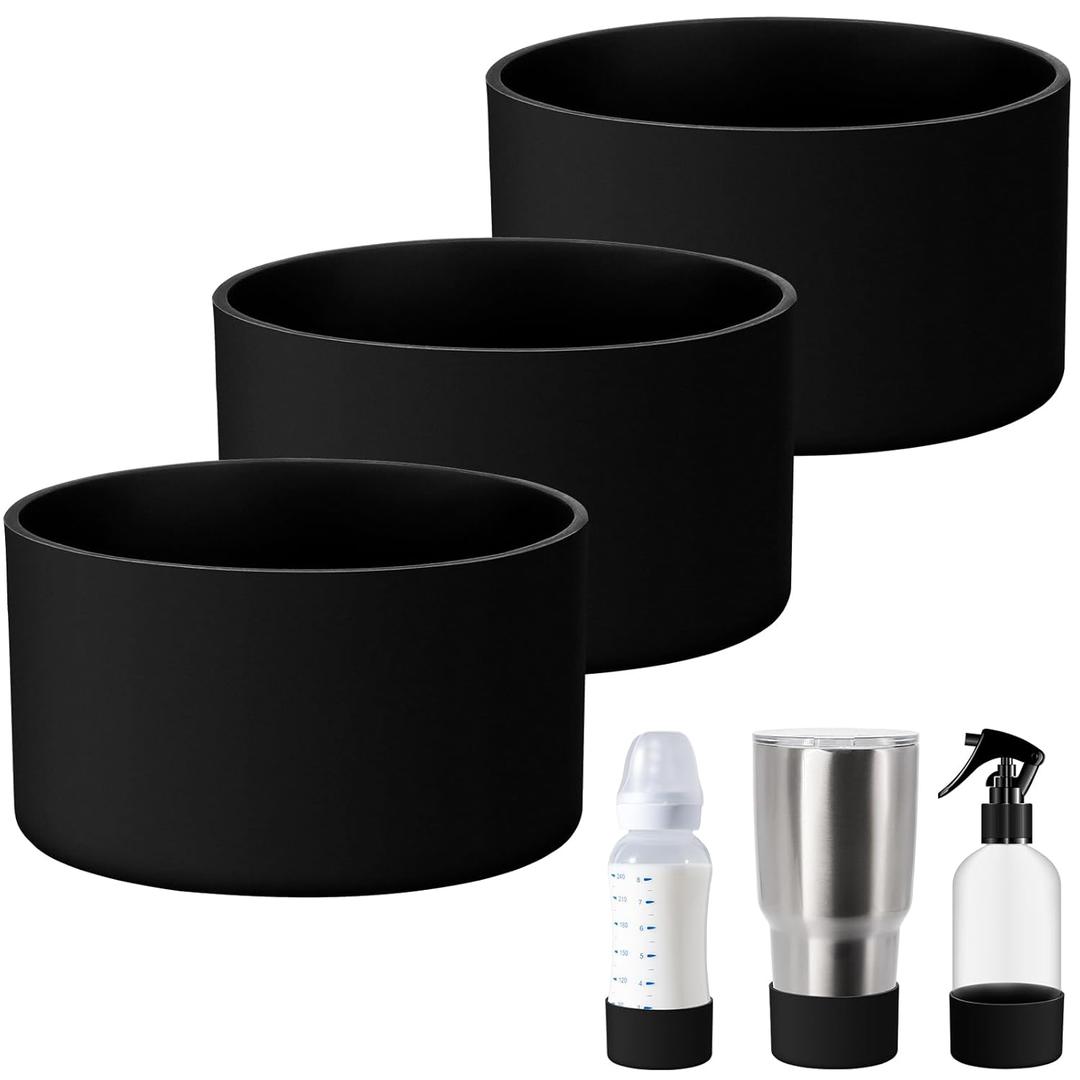 Honeydak 3 Pieces Silicone Sleeve Bottom Base Accessories for 16 oz Spray Bottles Anti Slip Cosmetic Spray Bottom Cover Washable Rubber Bottom Base for 12 to 24 oz Water Bottles (Black)