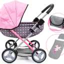 Bayer Doll Pram Carriage, Foldable Stroller for Dolls up to 18 in with Blanket, Pillow & Handbag