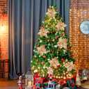 6 Pcs Elegant Champagne Christmas Flowers, 9" Large Christmas Tree Decorations Set with Long Stem Picks, Poinsettia Flowers Artificial for Tree Garland Wreath Swag Pot Vase, Xmas Floral Bouquet Decor