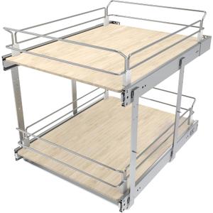 2 Tier Pull Out Cabinet Organizer 18" W X 22" D, Slide Out Drawers For Kitchen Cabinets, Pull Out Drawers For Cabinets Capacity Heavy Duty Caddy, Cabinet Pullout Shelves Wood Chrome, Pantry Storage