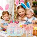 EI 210pcs Easter Paper Plates and Napkins Easter Spring Bunny Plates Disposable Heavy Duty Paper Plate Pink Kinves Spoons Forks Cups for Birthday Spring Tea Party