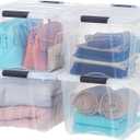 IRIS USA 40 Qt Stackable Plastic Storage Bins with Lids, 4 Pack - BPA-Free, Made in USA - See-Through Organizing Solution, Latches, Durable Nestable Containers, Secure Pull Handle - Clear