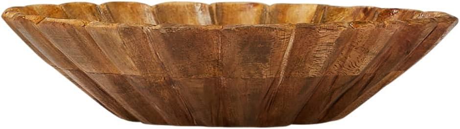 Boho Carved Wood Bowl with Scalloped Edge, Natural