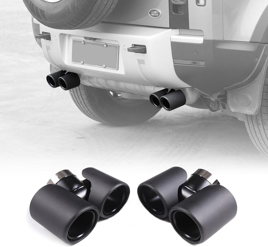 Dual Exhaust Tips Pipe Trim for 2020 2021 2022 2023 L@nd Rover Defender 90 110 Accessories, Carbon Fiber & Stainless Steel Tail Muffler Double Outlets End Pipe (Matte)