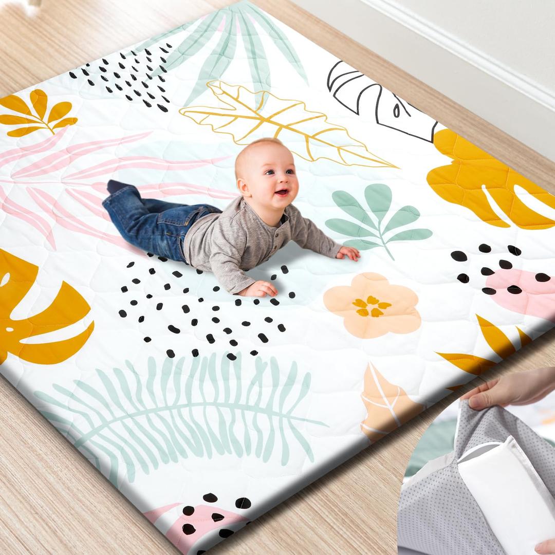 TINYHARBO Premium Foam Baby Play Mat 50x50 Removable & Machine Washable Cover, Extra Thick Padding Playpen Mat, Non-Slip Crawling Mat, Easy to Clean for Infants, Toddlers & Babies
