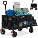 Collapsible Wagon with Tailgate,Foldable Cart with Wheels,330LBS Resting Large Capacity,2 Drink Holders & Side Pockets,Long Extender,for Groceries,Shopping,Camping,Beach,Garden,Blue