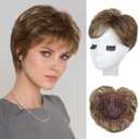 REECHO Hair Topper for Women - 100% Japanese Revolutionary Fiber Short Toupee Wiglet Topper Hairpiece for Women with Thinning Hair Loss Lightweight Large Base for Full Coverage - Light Ash Brown