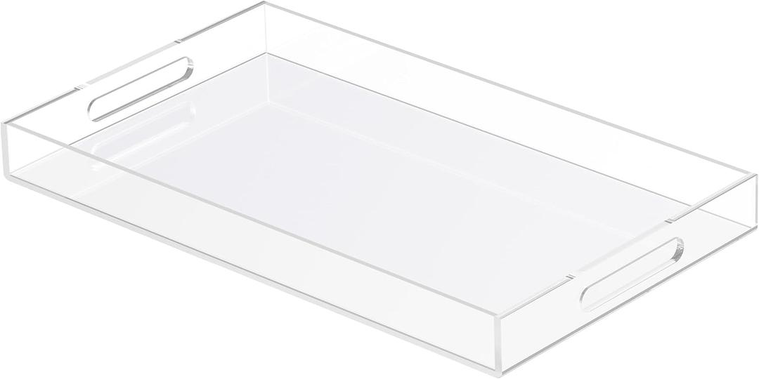 Acrylic Tray 20x12 with Cut Handles - Spill Proof Decorative Tray is an Ideal Countertop Organizer for Living Rooms, Ottoman Coffee Tables, Offices, Kitchens & Serving Guests