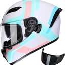 TRIANGLE Motorcycle Helmets Full face Helmet for Adults Men and Women Dual Visor with Internal Sunshield DOT Approved (Large, Glossy Pink)