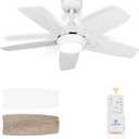 Ceiling Fan 36'' for Small Room: Matte White Modern Fans with Light Remote Control - Reversible Quiet DC Motor Dimmable with 6 Speeds for Dorm Room Bedroom Indoor Outdoor Use