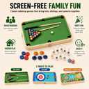 5 in 1 Tabletop Game Set for Kids Boys Girls, Wooden Mini Pool Table with Billiards, Bowling, Hockey, Curling & Sling Puck, Compact Multi Game Table for Home, Playroom, Family Game Night