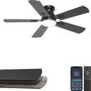 42'' Flush Mount Ceiling Fan with Light, Small Black Low Profile Ceiling Fan for Kids Room & Home Office, Quiet DC Motor, Space-Saving Modern Fan with App/Remote Control
