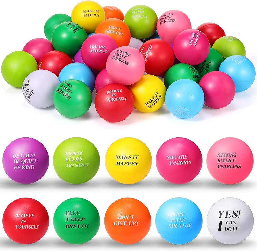 Sotiff Stress Balls for Adults - 100 Pcs Colorful Foam Stress Relief Gift Toys with Motivational Quotes - Bulk Squeeze Balls for Office Relief Employee Appreciation(Ten Colors,Inspirational)